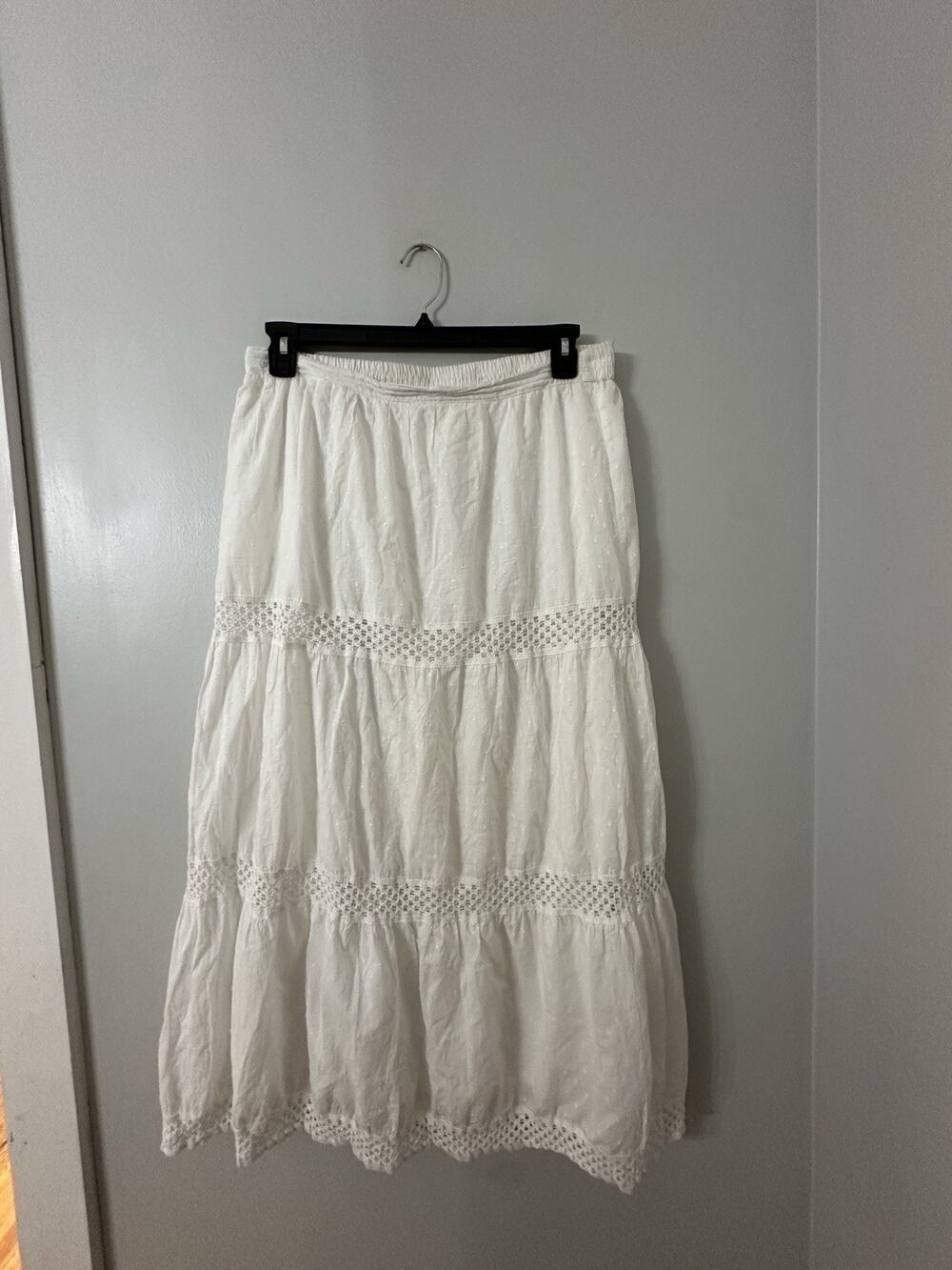 SW New York Skirt Women Large White Cotton Lace Boho Maxi Lined Style 6790
